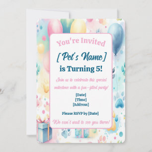 Customisable Pet's Birthday Invitation Watercolor