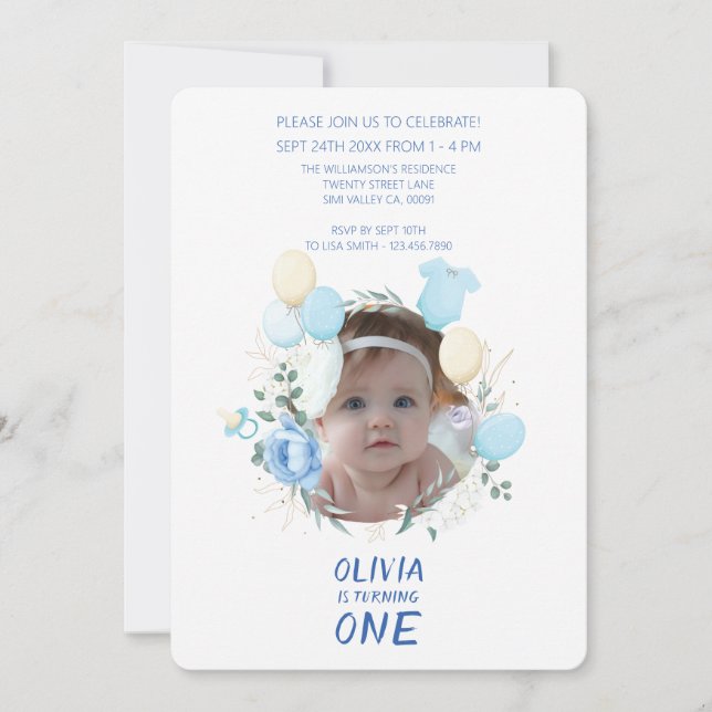 Customisable photo - 1st Birthday Invitation (Front)