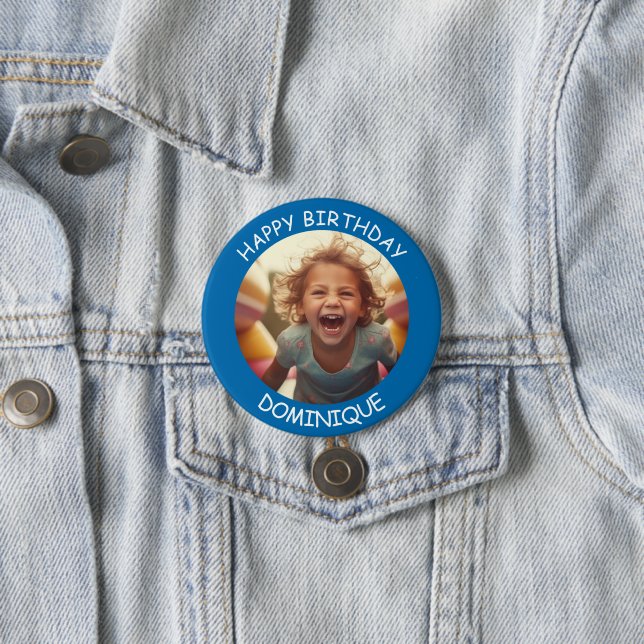 Customisable Photo and Name Birthday Button (In Situ)