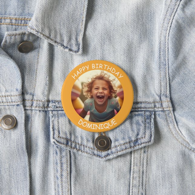 Customisable Photo and Name Birthday Button (In Situ)