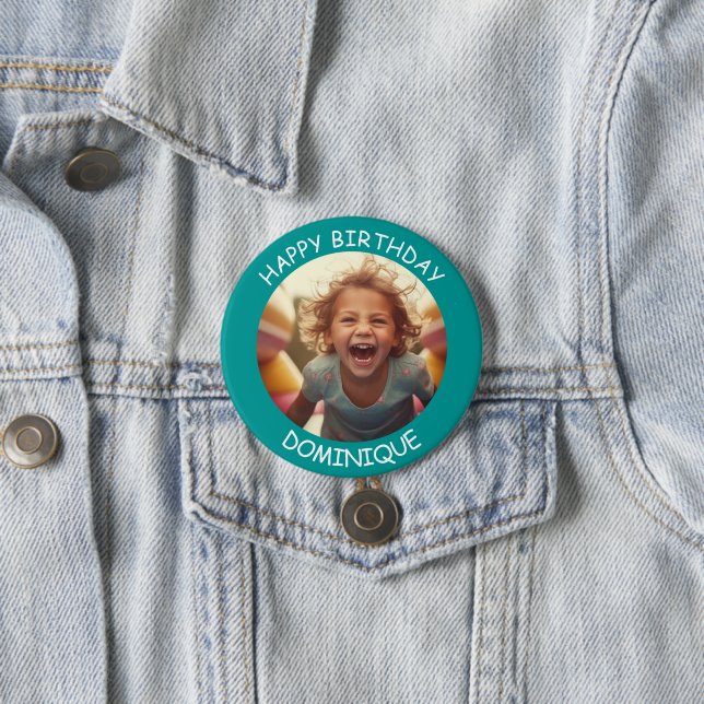 Customisable Photo and Name Birthday Button (In Situ)