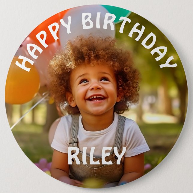 Customisable Photo and Name Birthday Button (Front)