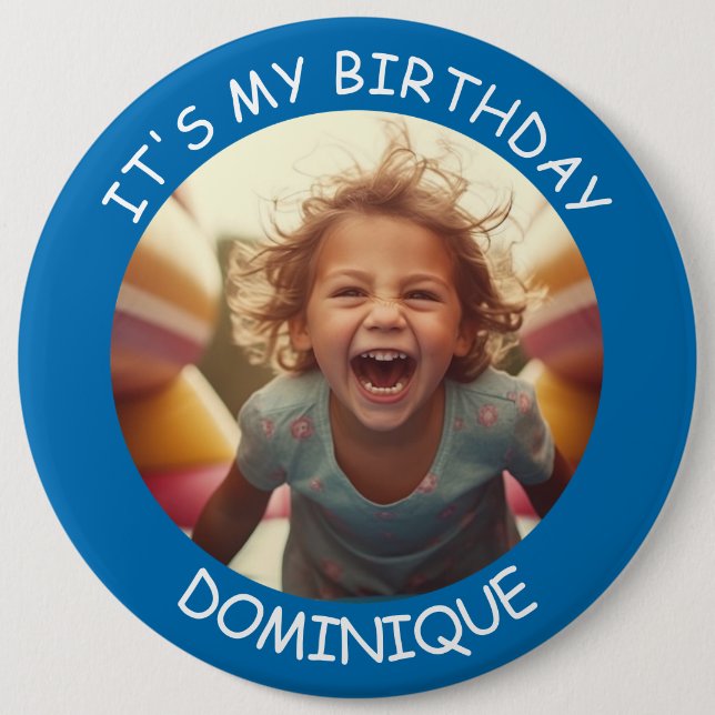 Customisable Photo and Name Birthday Button (Front)