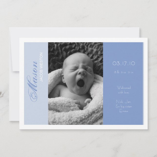 Customisable Photo Birth Announcement Boy (Front)