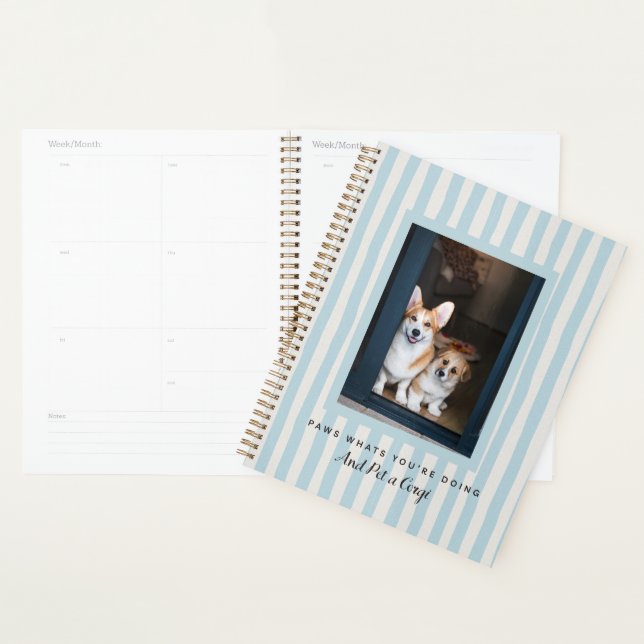 Customisable Photo | Blue And Beige Stripes Fun  Planner (Display)