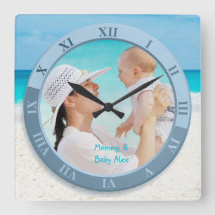 Customisable Photo Clock Coastal Beach Blue Sea