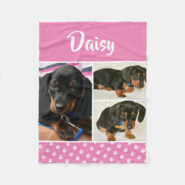 Customisable Photo Collage Pet Dog Name Fleece Blanket (Front)