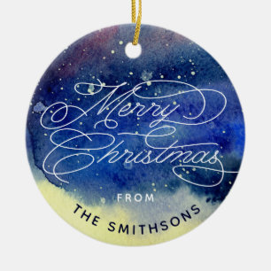 Customisable Photo Cute Navy Blue Merry Christmas Ceramic Tree Decoration