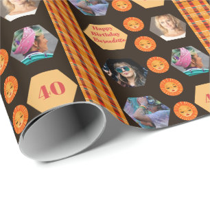 Customisable Photo Ethnic Bohemian Orange Black Wrapping Paper