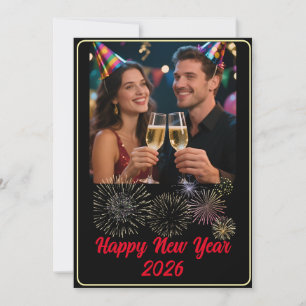 Customisable Photo Fireworks Happy New Year  Holiday Card