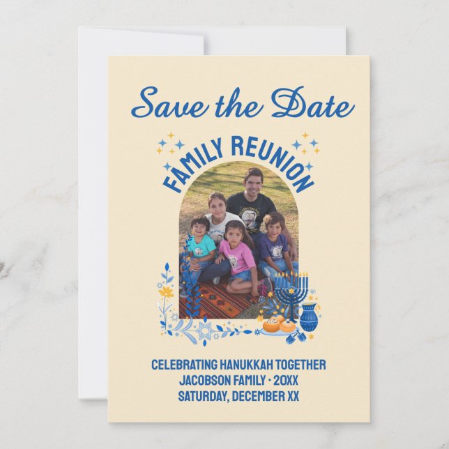 Customisable Photo HANUKKAH FAMILY REUNION Save The Date (Front)