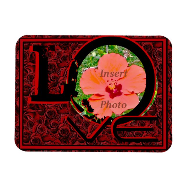 Customisable photo LOVE red roses magnet (Horizontal)