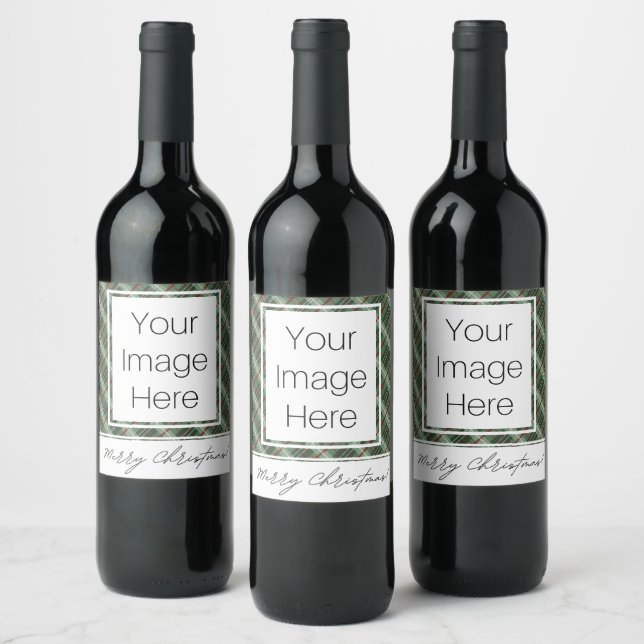 Customisable Photo Merry Christmas Plaid Wine Label (Bottles)