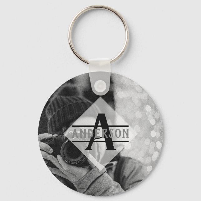 Customisable PHOTO Monogram Gifts Modern Key Ring (Front)