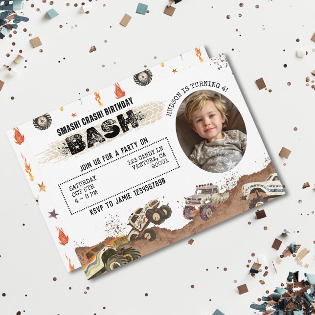 Customisable Photo Monster Truck Boys Birthday Invitation (Creator Uploaded)