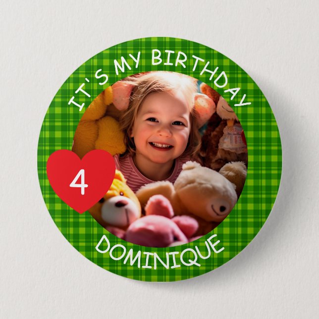 Customisable Photo, Name And Age Birthday Button (Front)