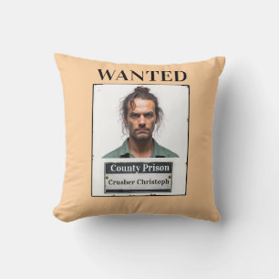 Customisable Photo Name Prison Funny Wanted Throw Cushion
