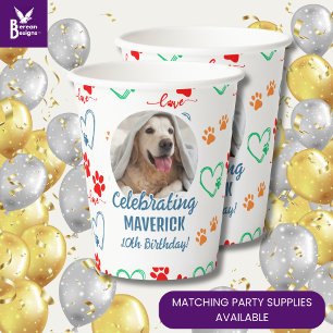 Customisable Photo Paw Print Dog Birthday Party Paper Cups