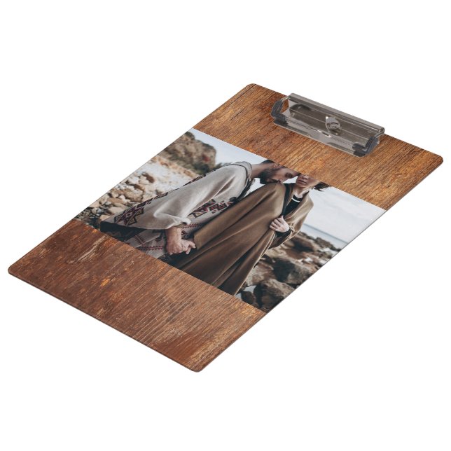 Customisable Photo Rustic Wood Texture Design Clipboard (Angled)