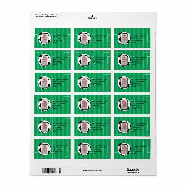 Customisable photo soccer ball Address labels (Full Sheet)