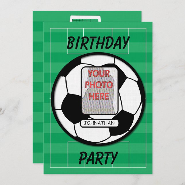 Customisable photo soccer ball party invitation (Front/Back)
