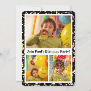 Customisable Photos Confetti Design Birthday Party Invitation