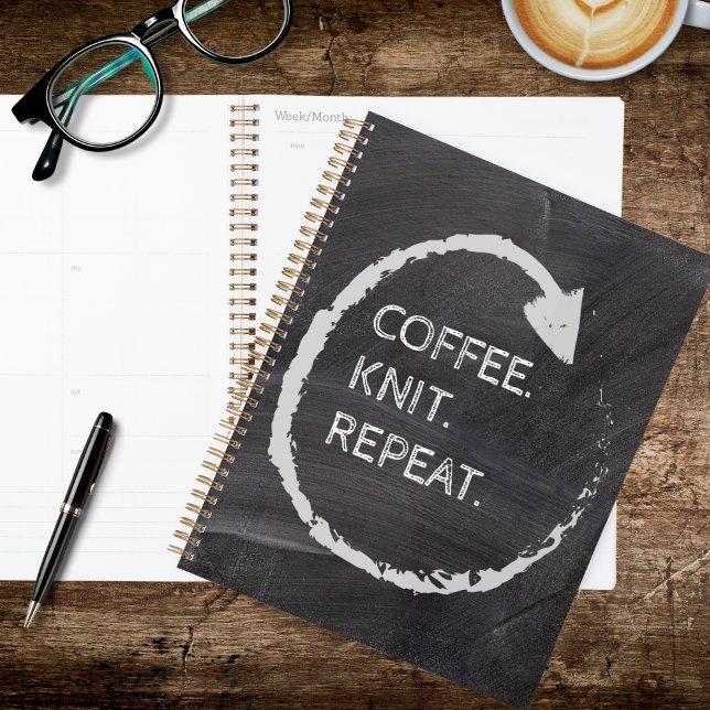 Customisable Phrase Coffee. Knit. Repeat. Planner (Creator Uploaded)