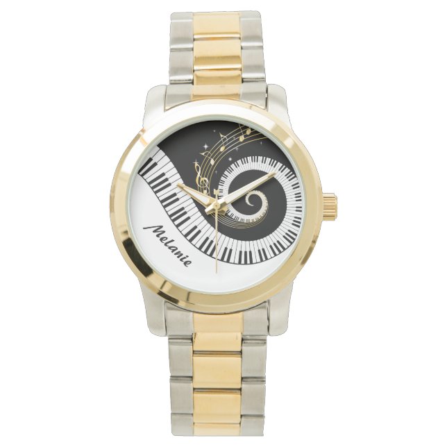 Customisable Piano Keys and Gold Music Notes Watch (Front)