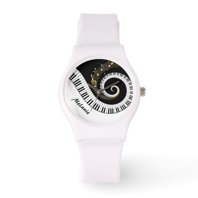 Customisable Piano Keys and Gold Music Notes Watch (Front)
