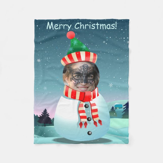 Customisable Picture Snowman Fleece Blanket (Front)