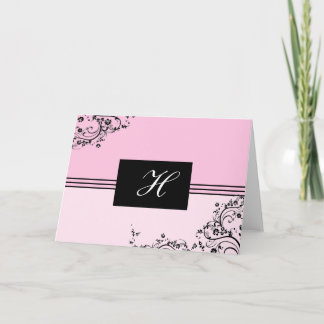 Customisable Pink and Black Monogrammed Card