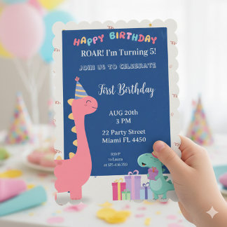 Customisable pink and blue dinosaur party invitati invitation