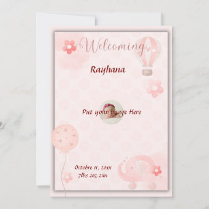 Customisable Pink-Baby-Girl-Birth-Announcement Invitation