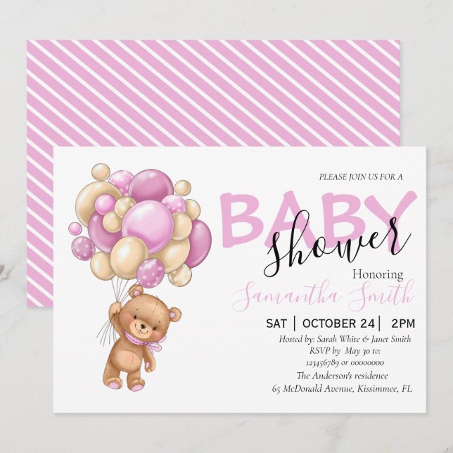 customisable pink baby shower invitations (Front/Back)