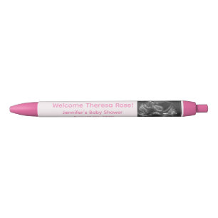 Customisable Pink Baby Shower Photo Favours Black Ink Pen