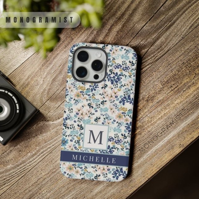 Customisable Pink Blue Flowers White Floral iPhone Case (Customizable Pink Blue Flowers White Floral iPhone Case)