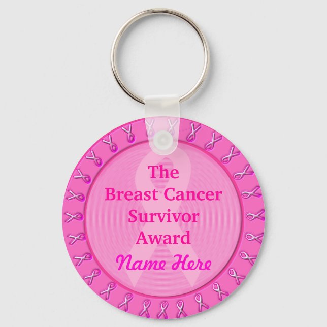 Customisable Pink  Breast Cancer Award Medal Key Ring (Front)