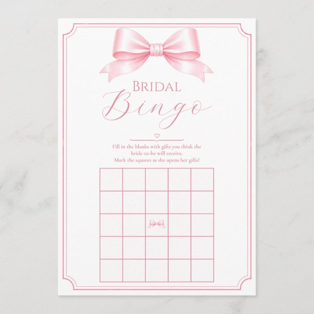 Customisable Pink Bridal Shower Bingo Gift Game  (Front)