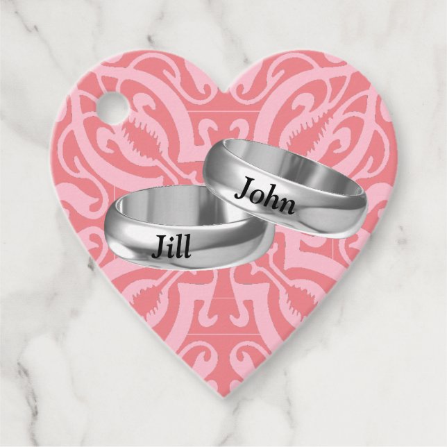 Customisable pink damask favour tags (Front)