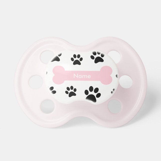 Customisable Pink Dog Bone with Paw Prints Dummy (Front)
