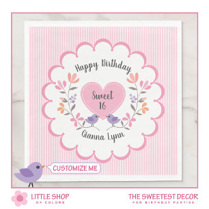 Customisable Pink Floral Sweet 16 Birthday Party Napkin