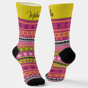 Customisable Pink Flower Pattern Socks