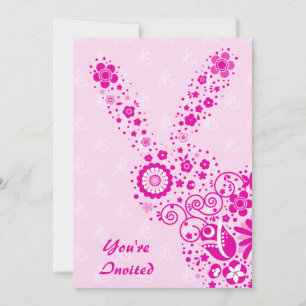 Customisable Pink Flower Rabbit Party Invitation