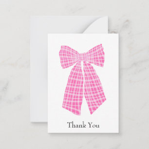 Customisable Pink Gingham Coquette Bow Thank You Card