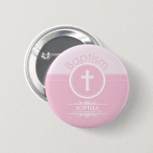 Customisable, Pink Girl Child of God Baptism 6 Cm Round Badge
