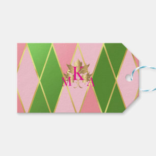 Customisable Pink & Green Argyle Gift Tags