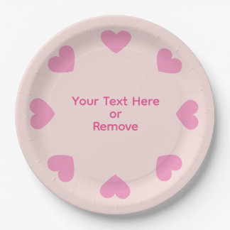 Customisable Pink Heart Paper Plates