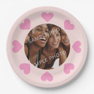 Customisable Pink Heart Photo Paper Plates