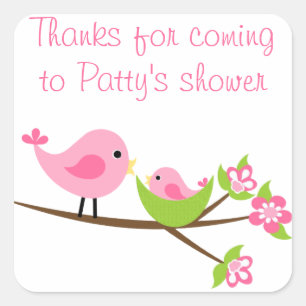 Customisable pink Mum and baby bird square sticker