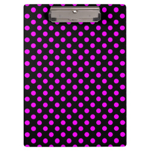 Customisable Pink on Black Polka Dots Clipboard